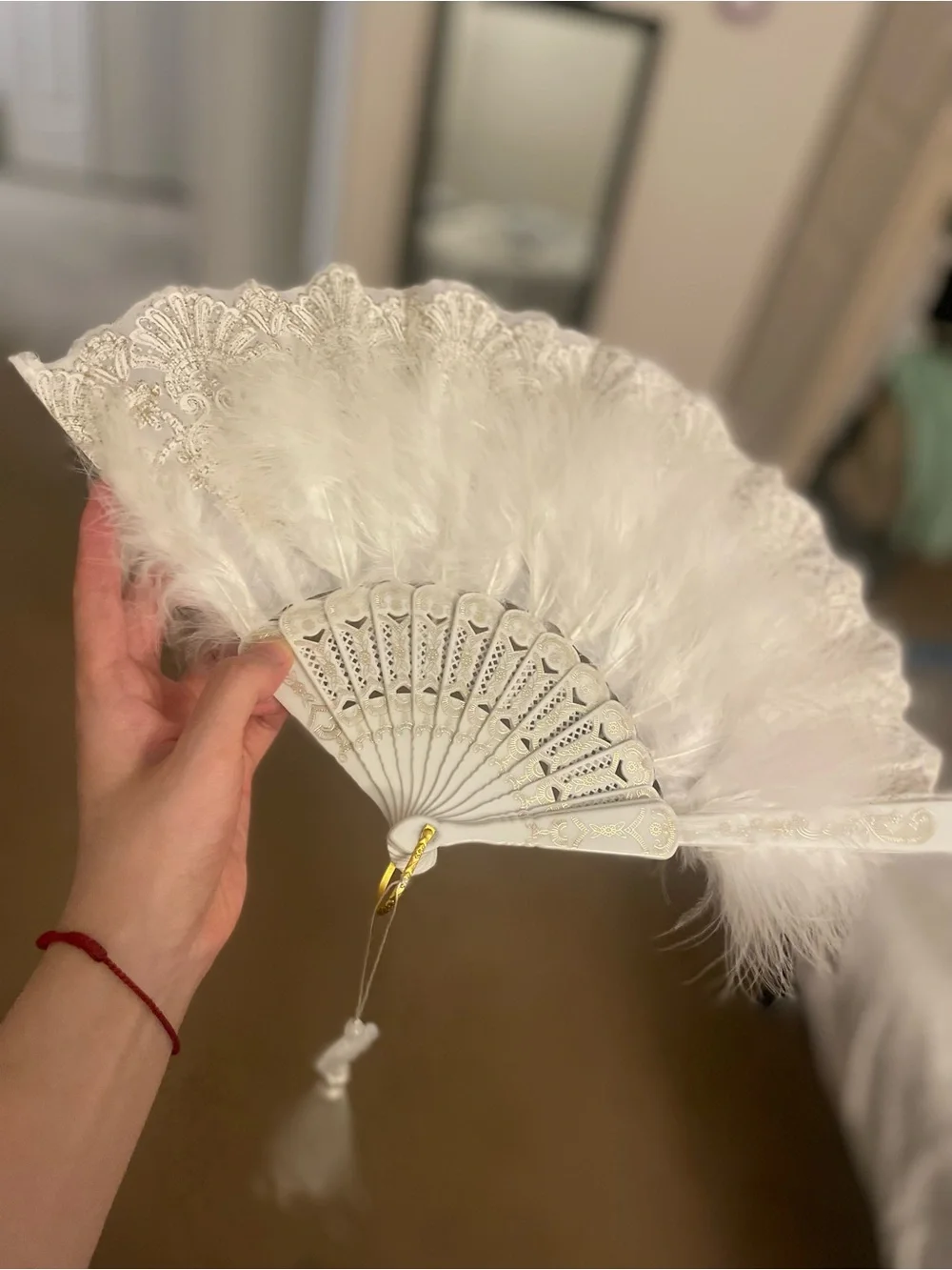 Coach White Feather Lace Hand Fan - Women Bags Hair Accessories